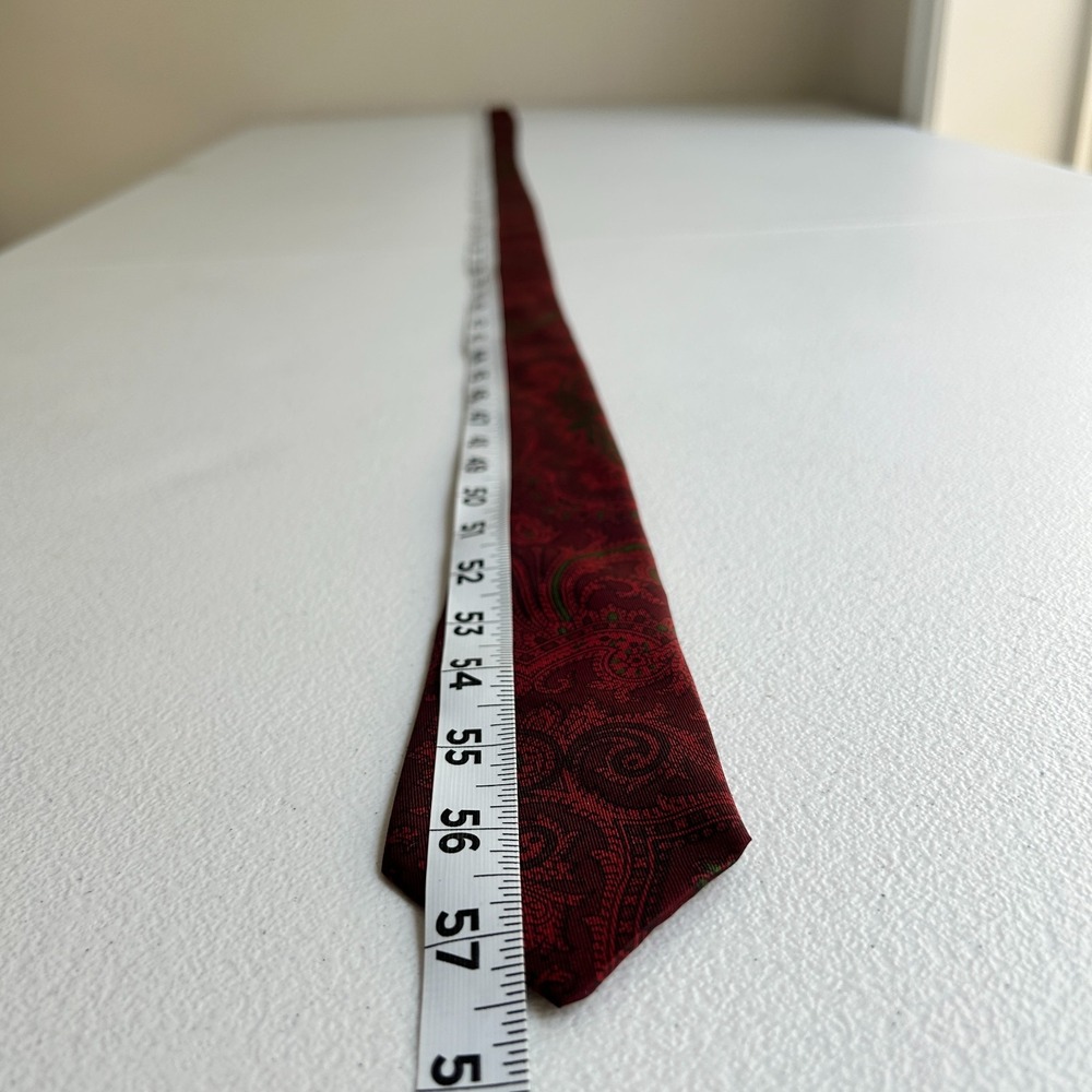 Vintage Christian Dior Paris Silk Paisley Necktie Burgundy Green Made in France - Picture 7 of 10
